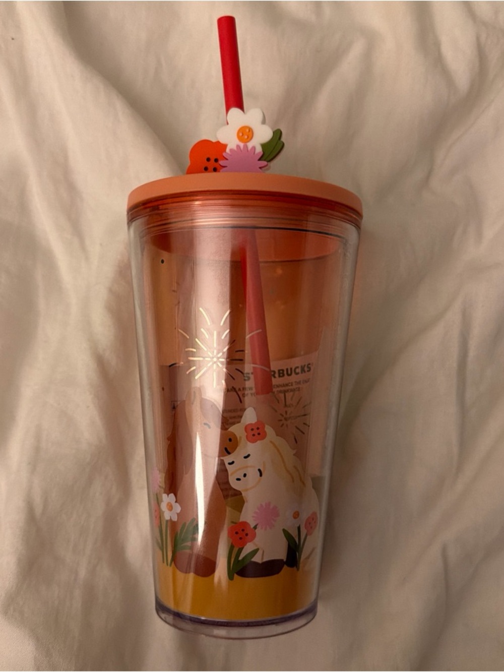 Starbucks Tumbler Cold Cup Pony Snuggle in Farm w/ Floral Straw Topper 16oz 2026